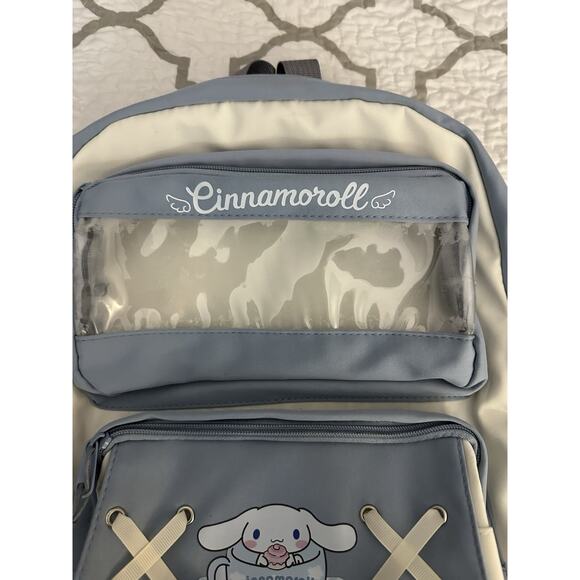 Cinnamoroll Sanrio Back Pack Book Bag Blue White Pre-loved Zipper Pockets - Picture 4 of 6